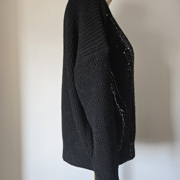 VITA VITALE ITALY Black V-Neck Wool Blend Knit Sweater With White Paint Splatter - Picture 6 of 12